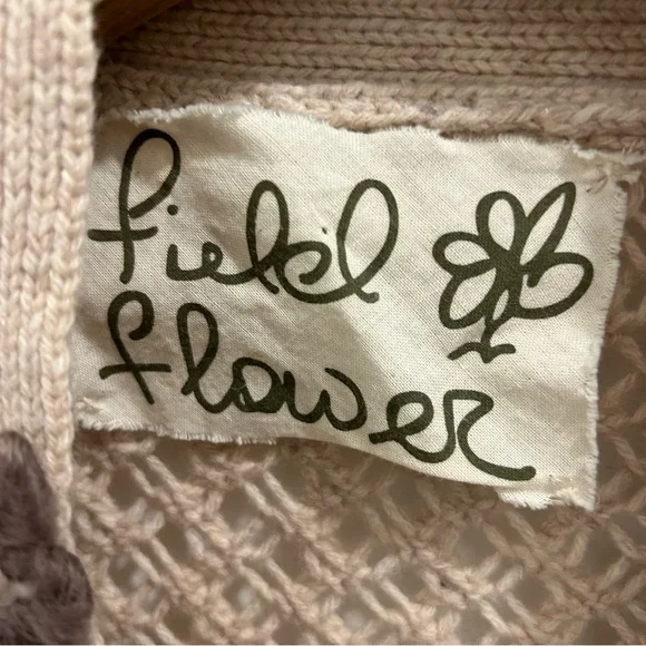 Anthropologie Field Flower Cardigan small tan beige wool cashmere crochet - Picture 11 of 13